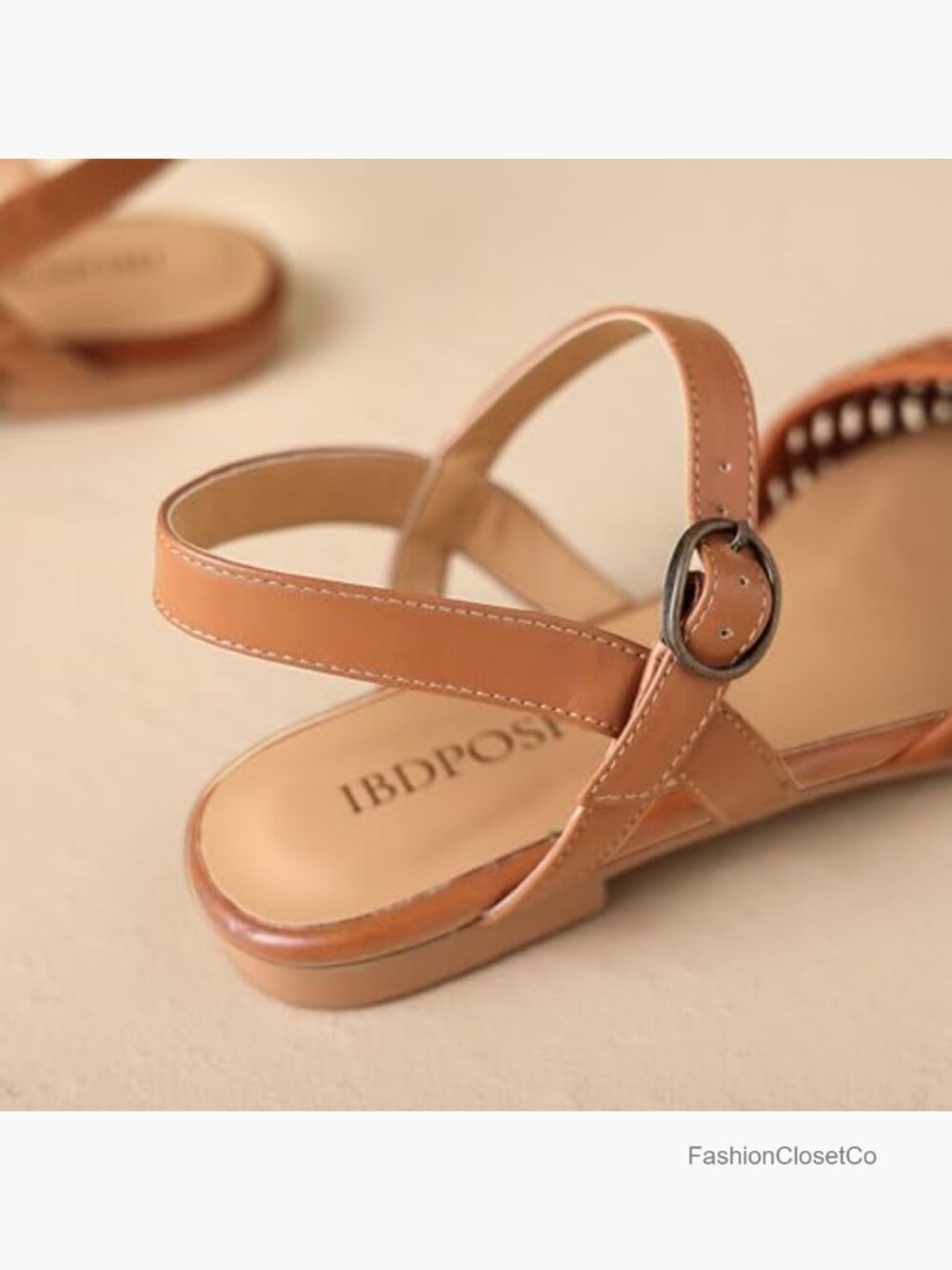 Woven Slingback Flats Square Toe Ankle Strap Buckle Closure Comfortable - Picture 4 of 7